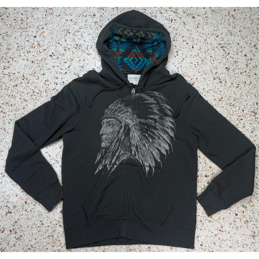 Denim & Supply Ralph Lauren Men's Rare Vintage Indian Chief Hoodie Size Large
